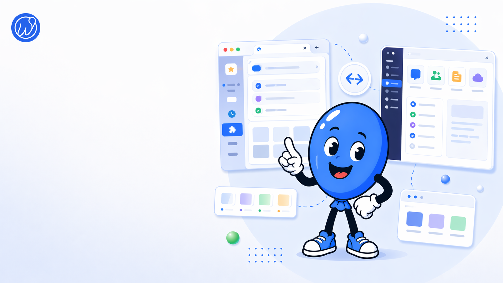 weballoon-Logo neben Ballonie und einer Vergleichsszene zwischen Browser und Workspace.