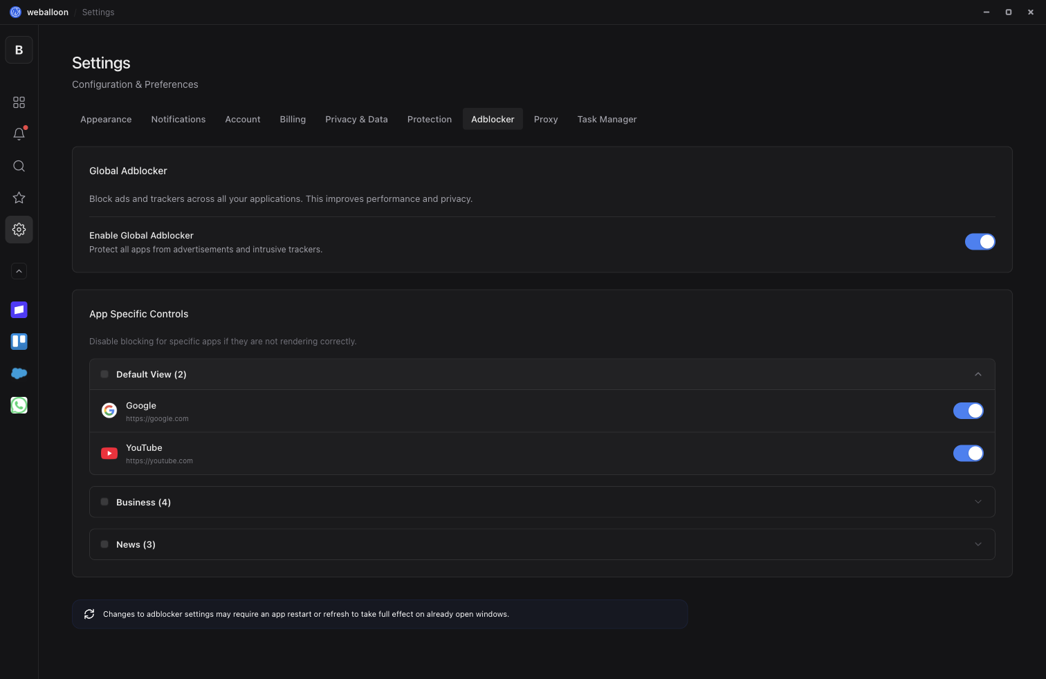 weballoon adblocker settings