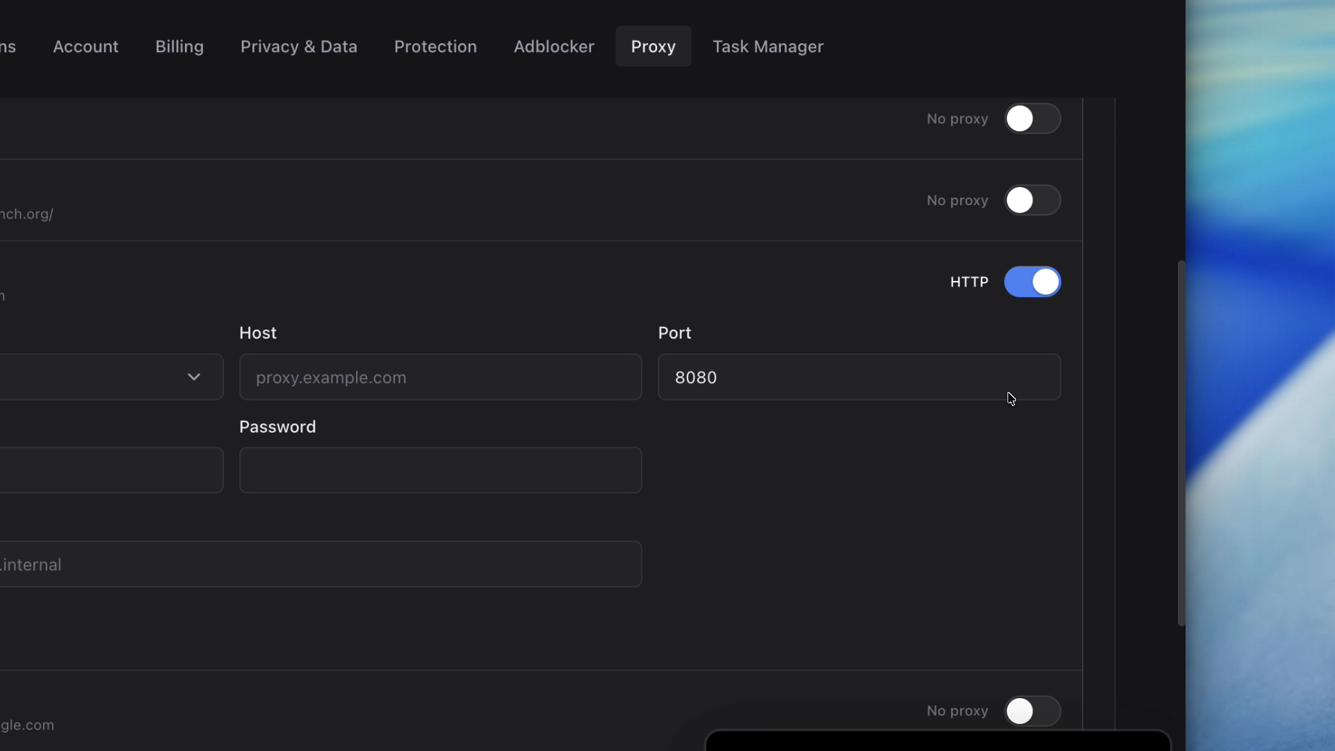 weballoon proxy settings